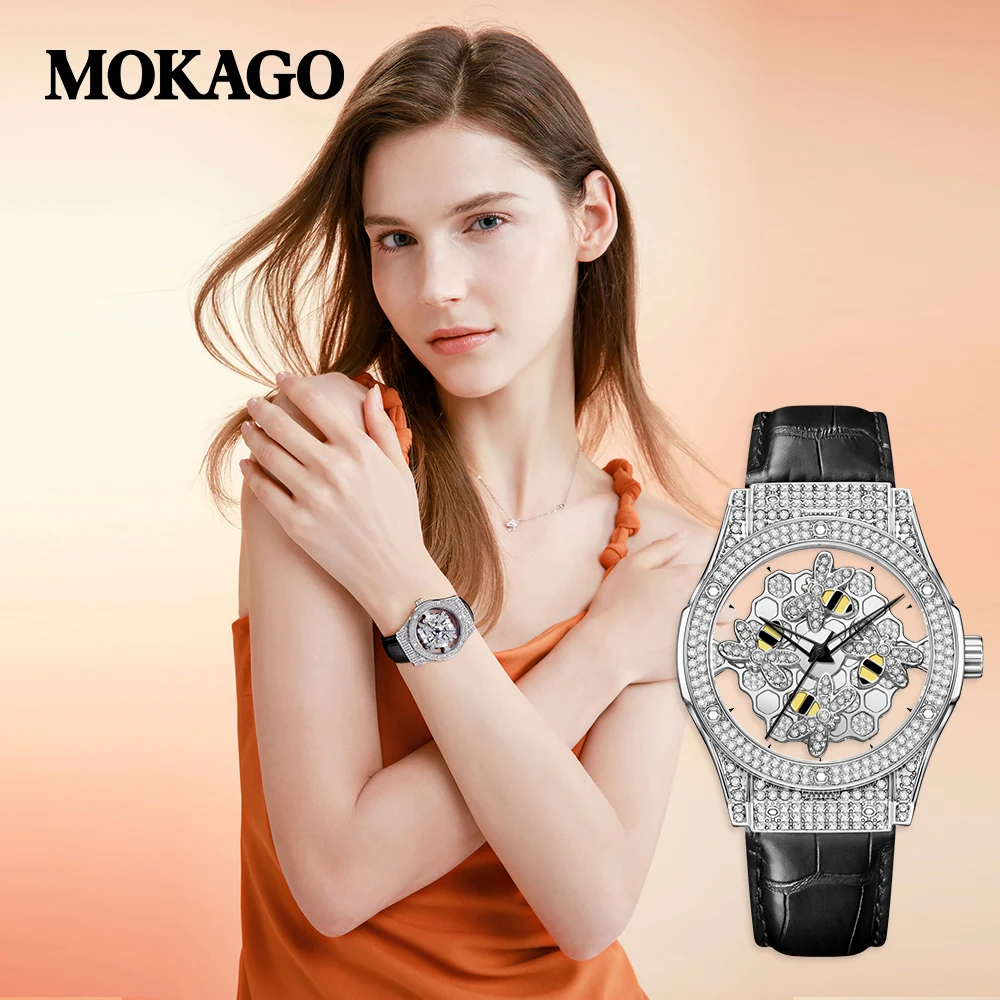2025 New Women Diamond Watch Fashion Classic Young Ladies Wristwatch Hollow Rotating Face Man Women Quality Leather Strap Clock
