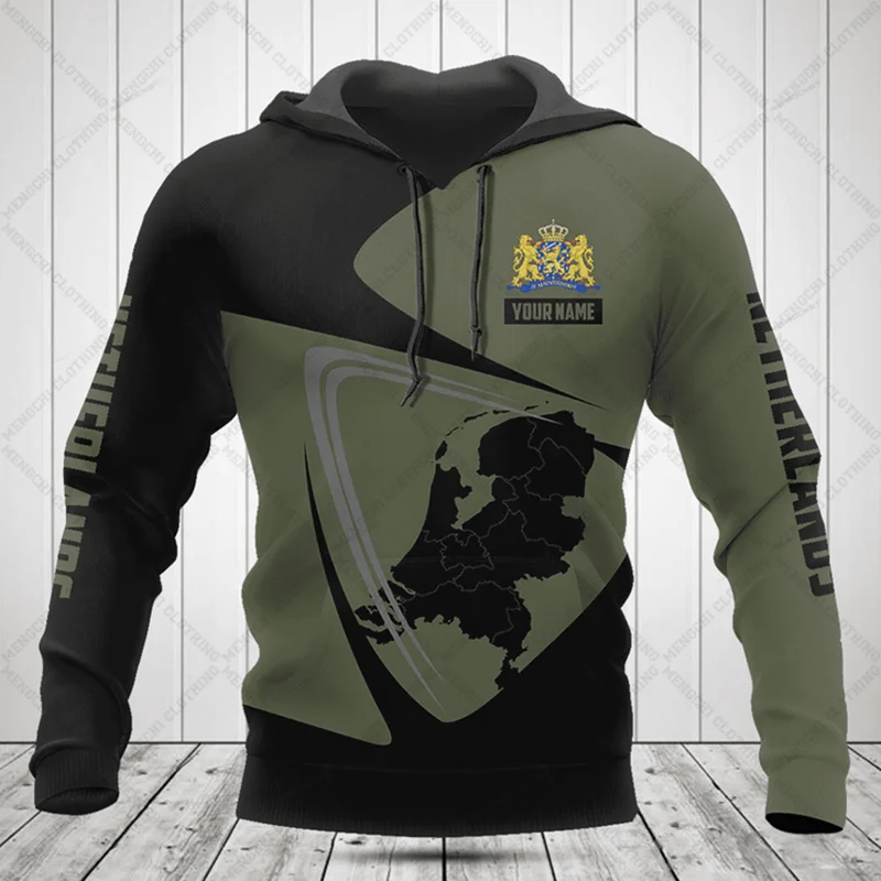 

Custom Name Netherlands Map Graphic Hoodies Loose Unisex Sweatshirts Autumn Casual Pullover Daily Tops Clothing Streetwear