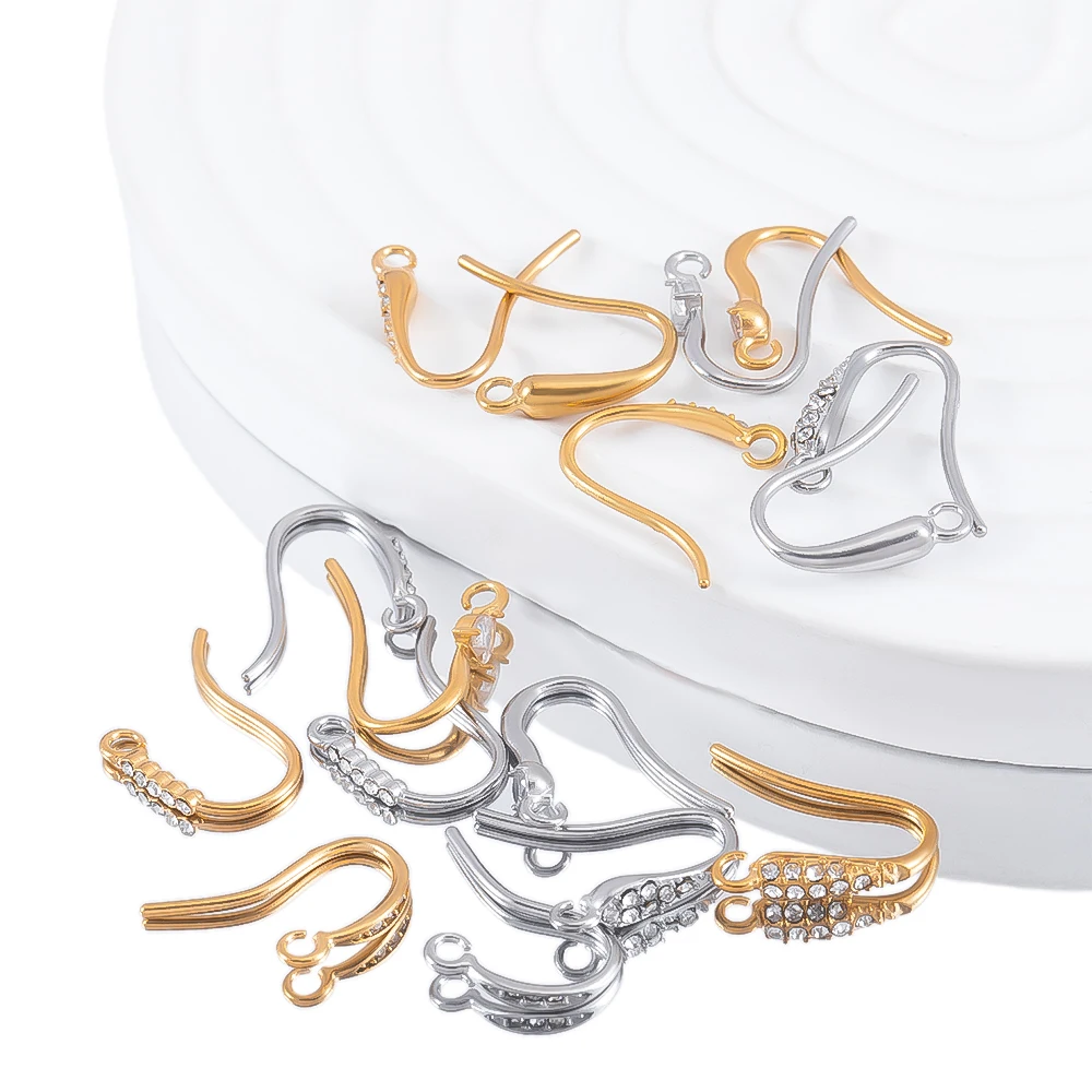 

10pcs Stainless Steel Earwire French Earring Hook Clasp Zircon Ear Wire with Loop DIY Jewelry Making Supply Findings Accessories