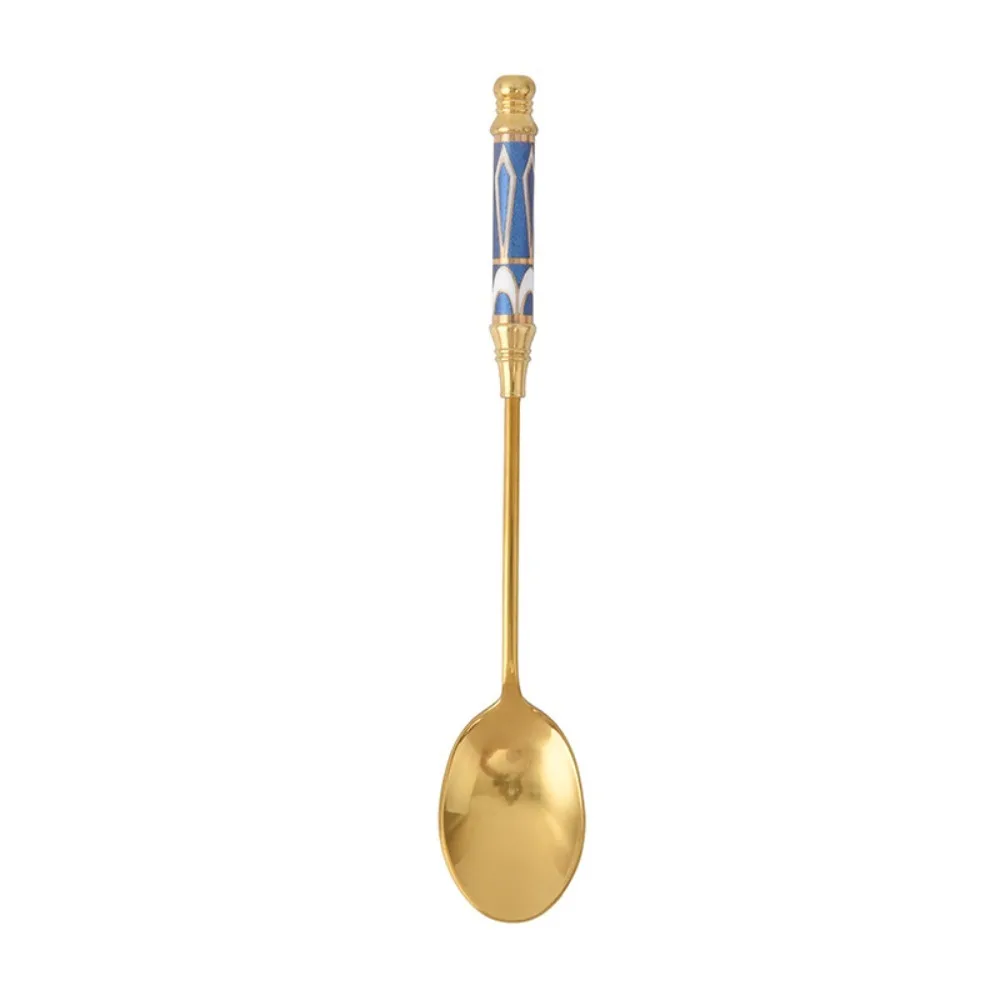 Ceramic Handle English Afternoon Tea Spoon Fork Stainless Steel Anti-scalding Dessert Spoon Fork Gold-plated Rust-proof