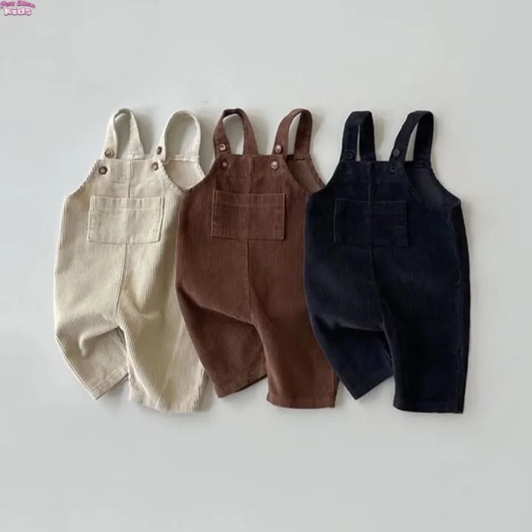 

Baby Girl Boy Cotton Corduroy Overalls 0-3Y Newborn Solid Color Adjustable Strap Pocket Casual Jumpsuit for Baby Autumn Clothes
