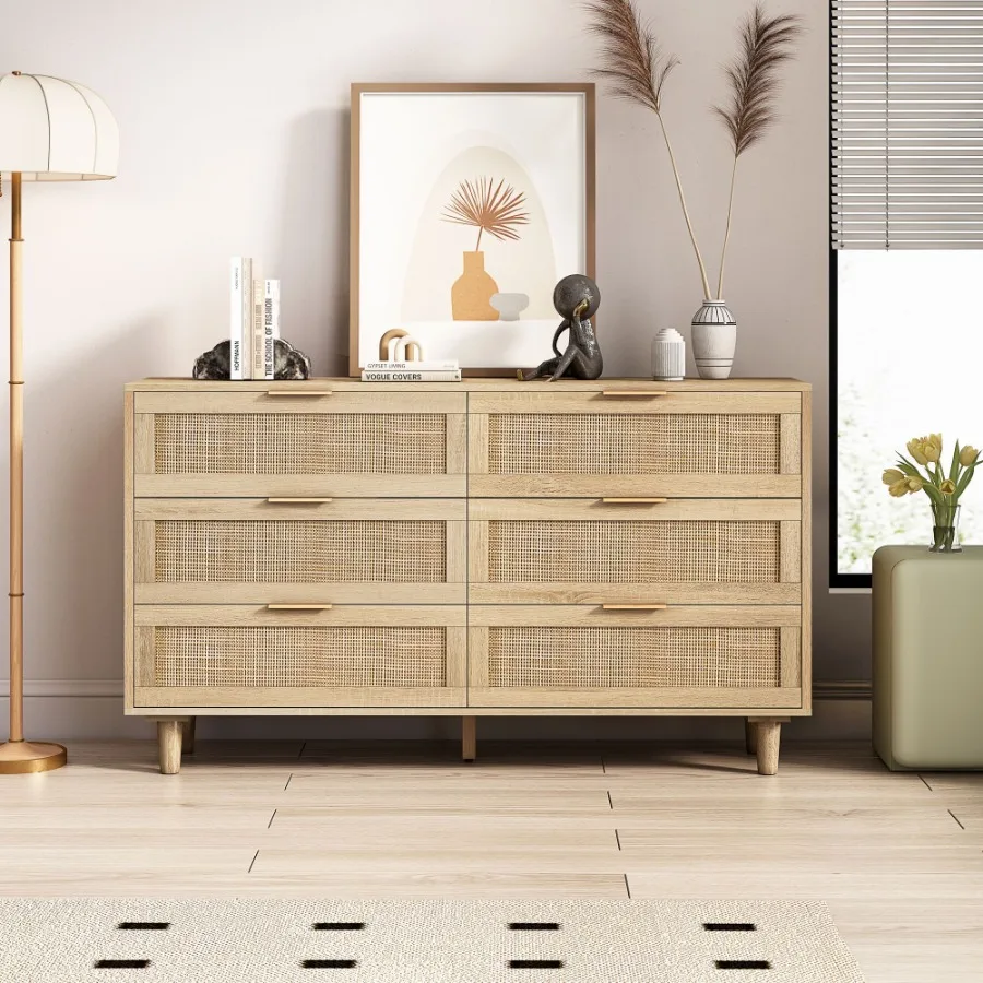 

51.186Drawers Rattan Storage Cabinet Rattan Drawer for Bedroom Living Room Natural