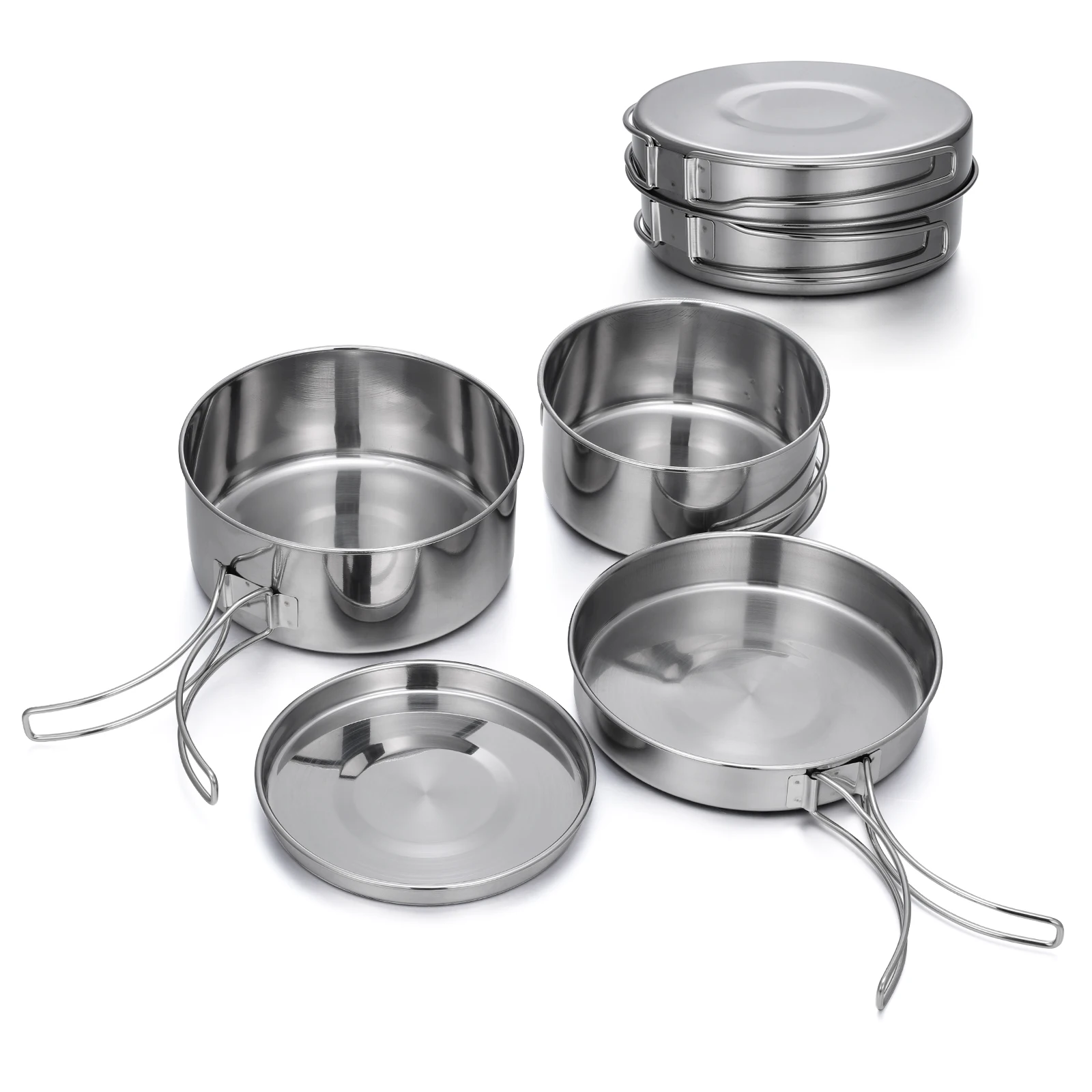 Outdoor Stainless-Steel Camping Cookware Set Camping Bowl Outdoor Bowl Pot Set Hiking Backpacking Cooking Picnic  Cooking  Tool