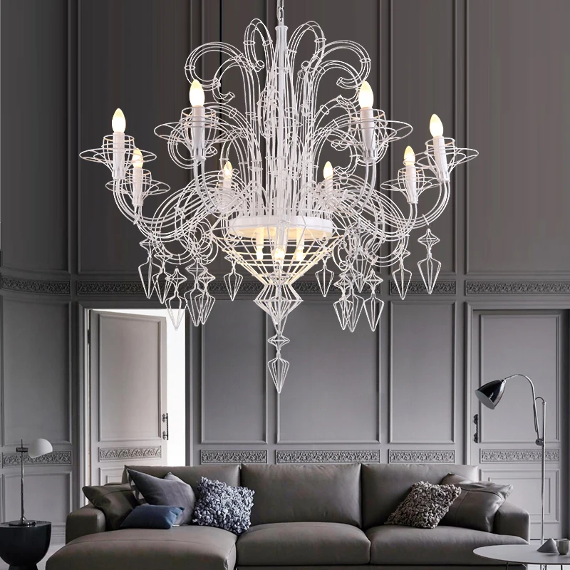 Baroque Black White Iron Designer Hanging Lamps Lustre Led Chandelier Lighting Suspension Luminaire Lampen For Foyer