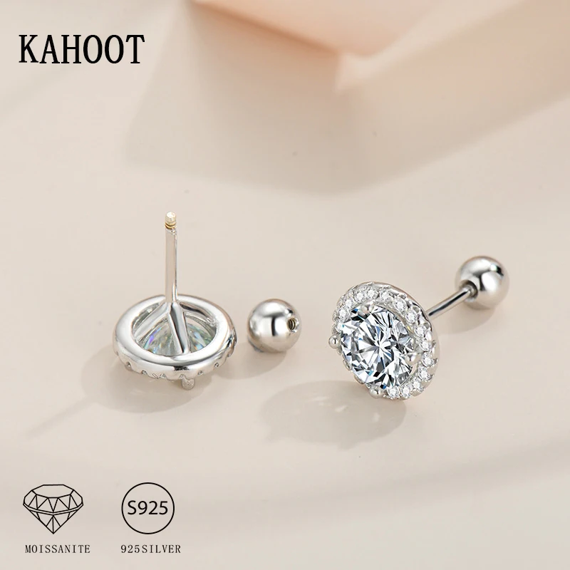 925 Sterling Silver 0.5/1 Carat Moissanite Round Bag Screw Earrings For Men And Women Couple Models Fashion Creative Personality