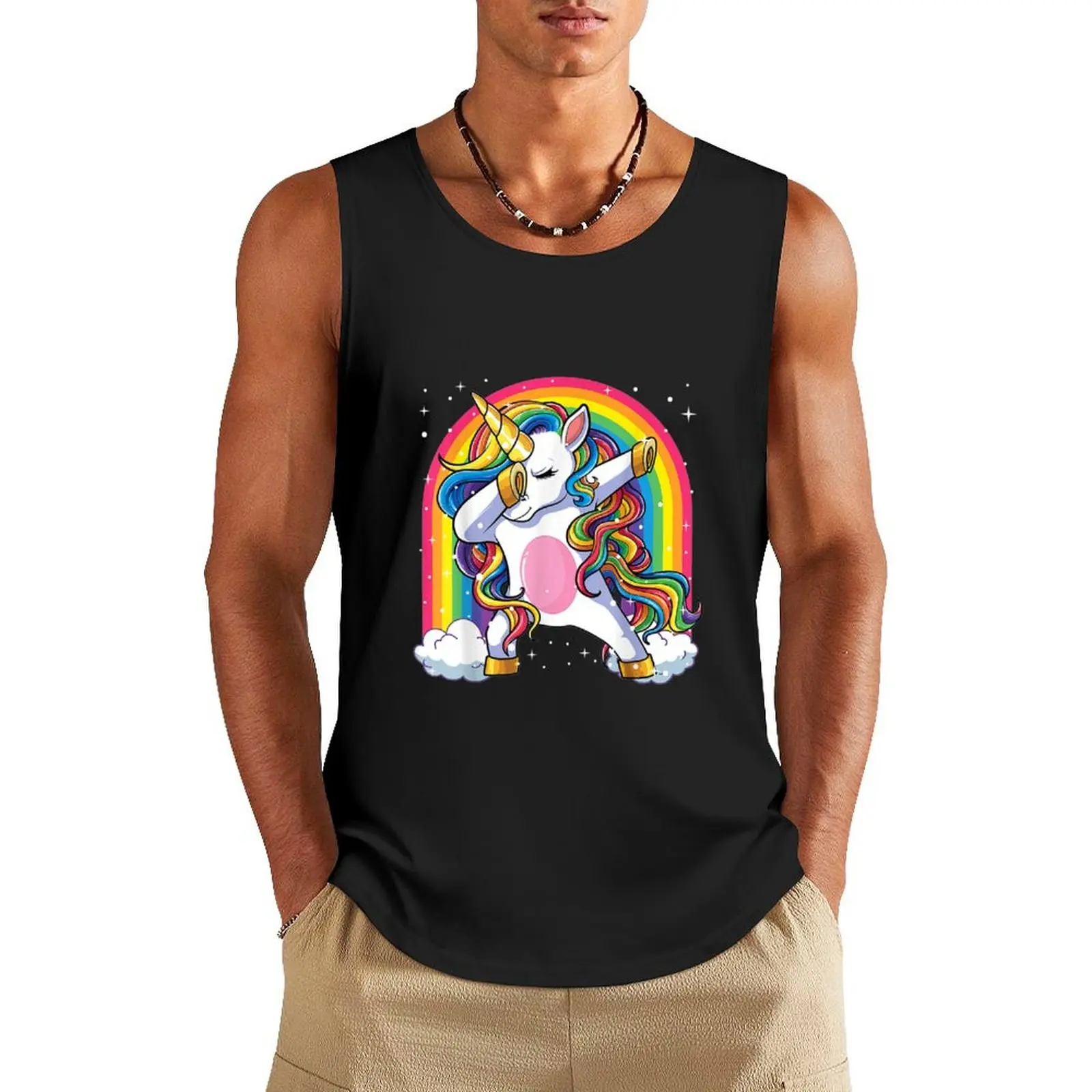 Dabbing Unicorn Rainbow Girls Kids Women Dab Unicorn Tank Top Gym t-shirt man tops