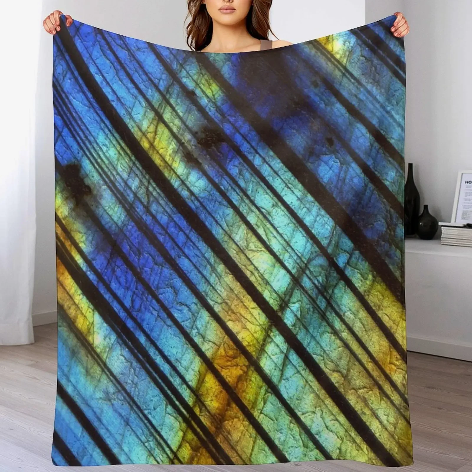 Blue and Gold Labradorite Crystal Throw Blanket Plush Luxury Picnic Bed Fashionable Blankets