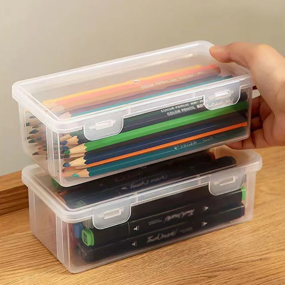 A Semi-Transparent Pencil Case/Stationery Box, Large Capacity, lightweight, and Convenient for Storing School Supplies