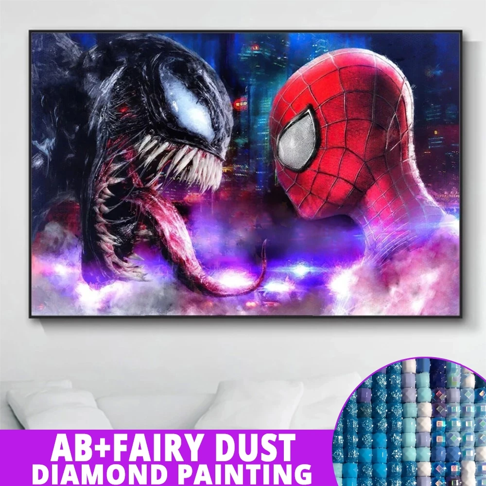 AB Diamond Painting Fairy Dust 5D Spiderman And Venom Marvel New Movies Rhinestone Pictures Cross Stitch Kits Mosaic Decor Home