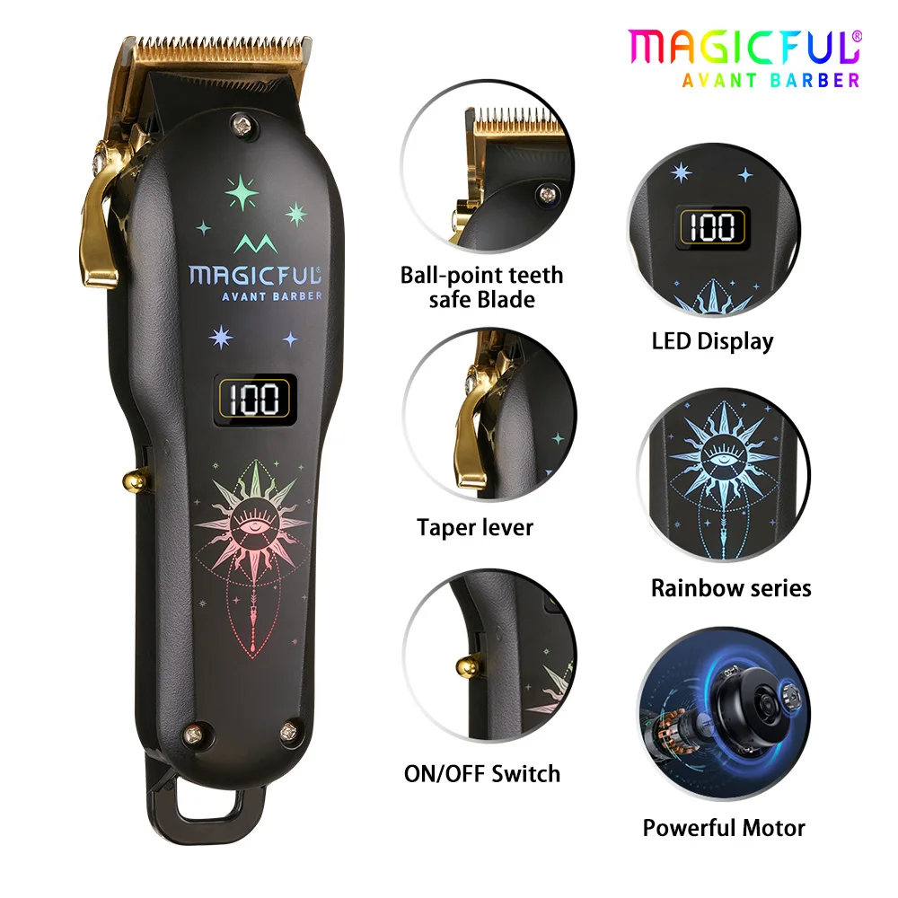 MAGICFUL Hair Cutting Machine New Rainbow Fashion Professional Barber Hair Clipper Rechargeable Electric Trimmer For Men Kids image 5