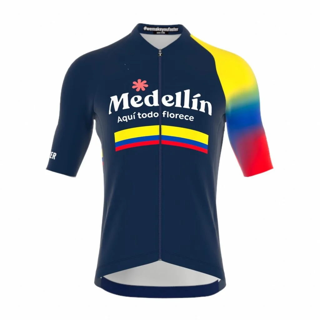 LASER CUT 2023 Medellin - EPM Team COLOMBIA SHORT SLEEVE CYCLING JERSEY SUMMER CYCLING WEAR ROPA CICLISMO+BIB SHORTS