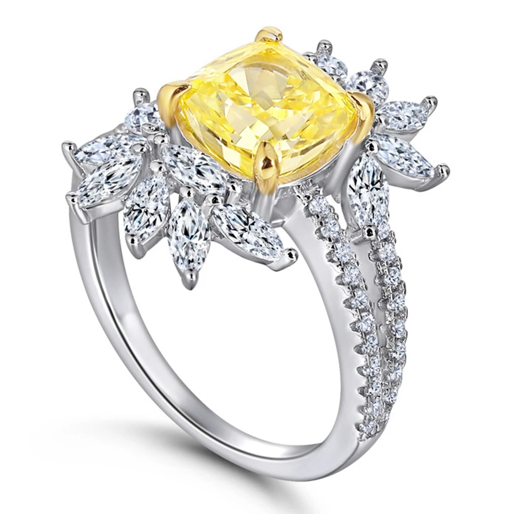 WUIHA 925 Sterling Silver Cushion Cut Fancy Vivid Yellow Sapphire Created Moissanite Diamonds Ring for Women Gifts Drop Shipping