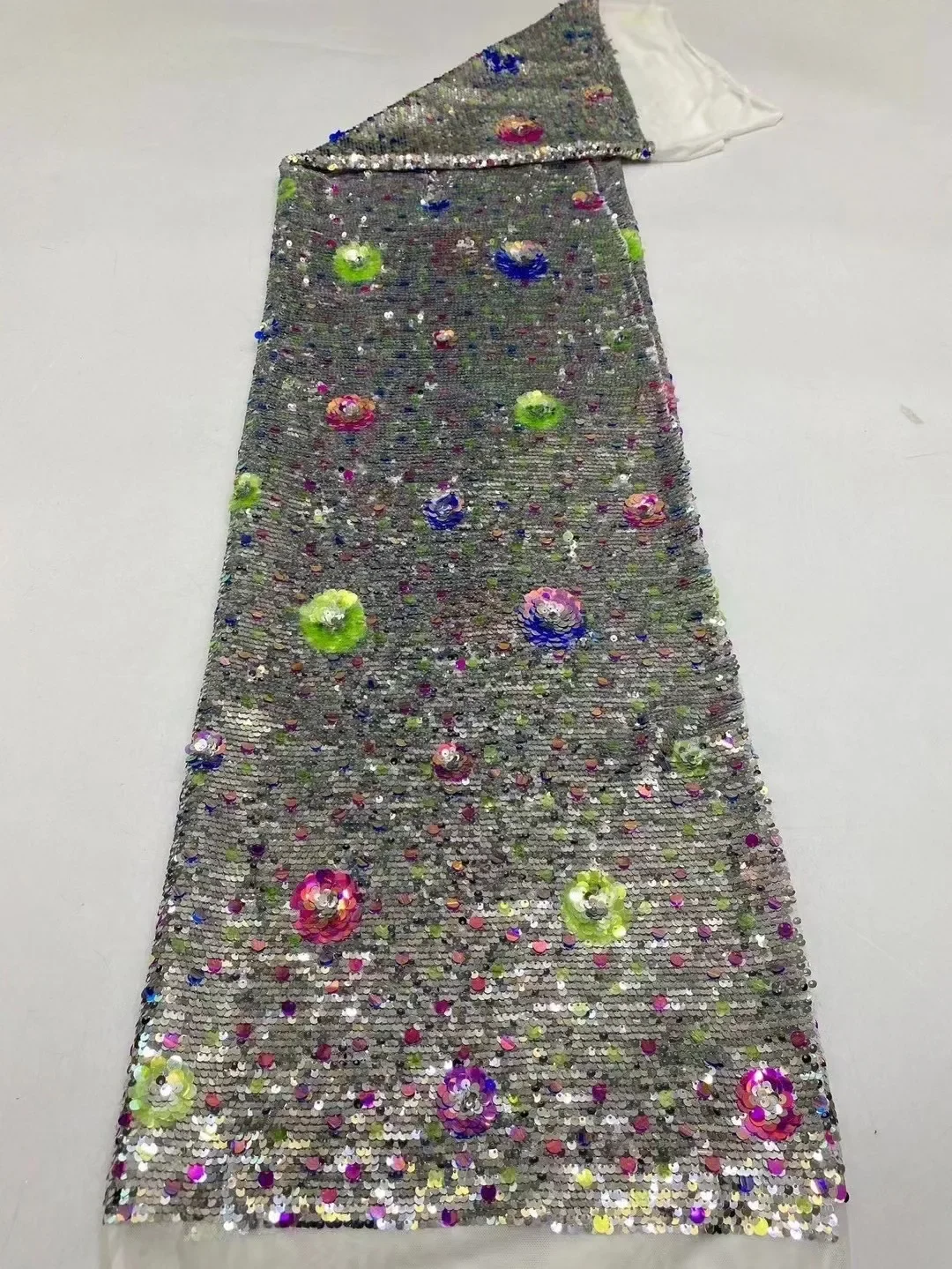 Latest luxury white gauze French lace sequins lace fabric, Africa Nigeria multicolor glitter tulle lace fabric quality