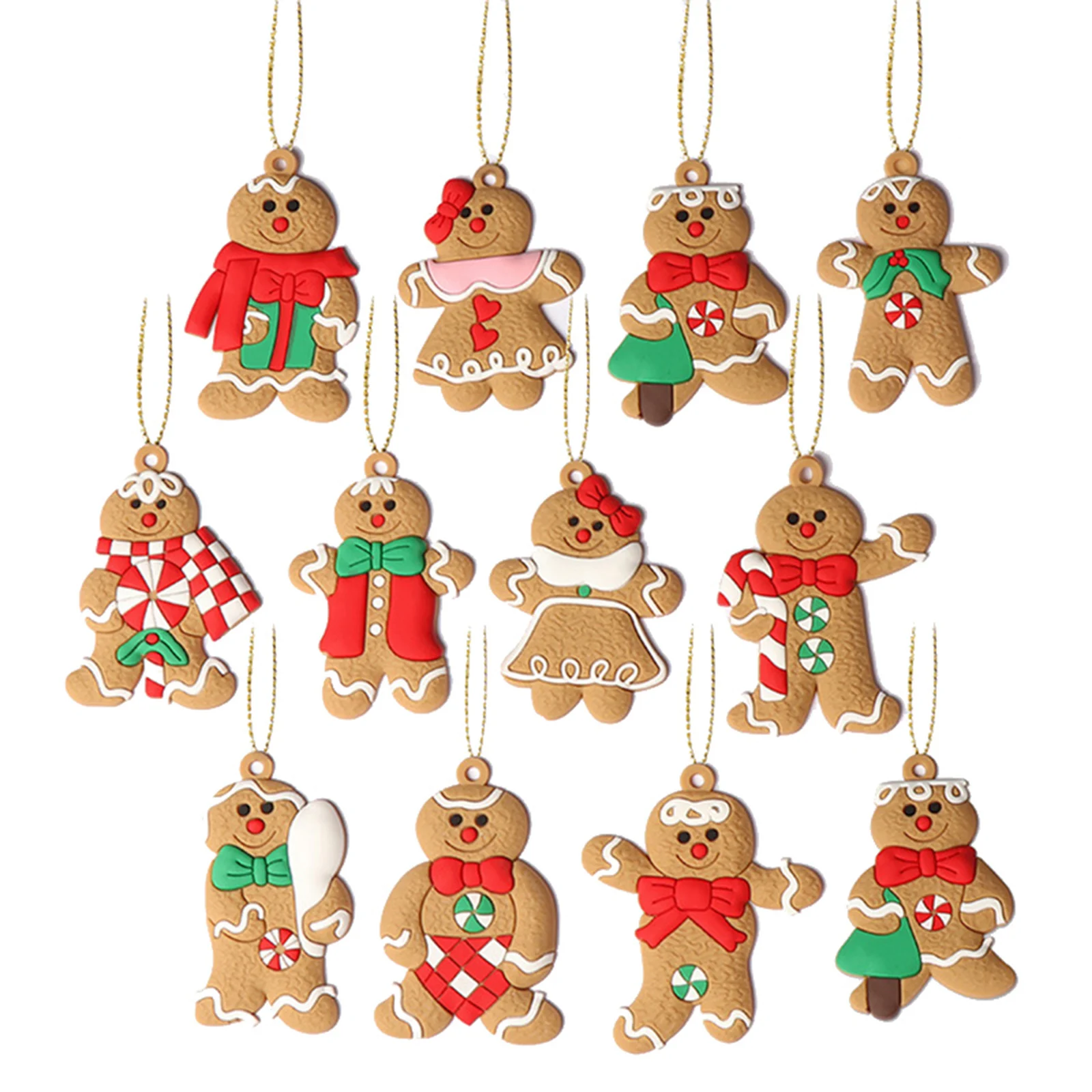 12Pcs Gingerbread Man Ornaments For Christmas Tree Decorations Hanging Charms Figurine Holiday Pendant Decoration