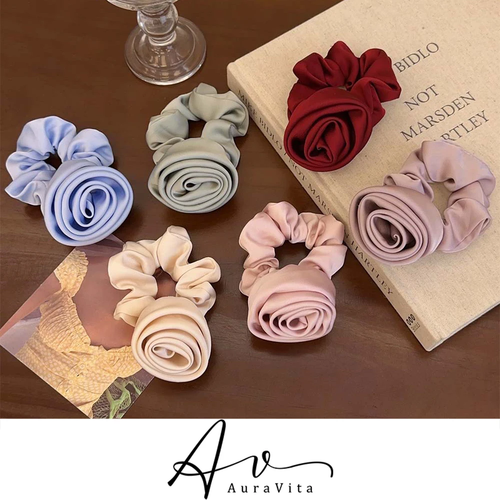 2024 Summer New Trend Solid Color Satin Flower High Elastic Headstring Beach Party Creative Hair Loop Women's Elegant Scrunchies