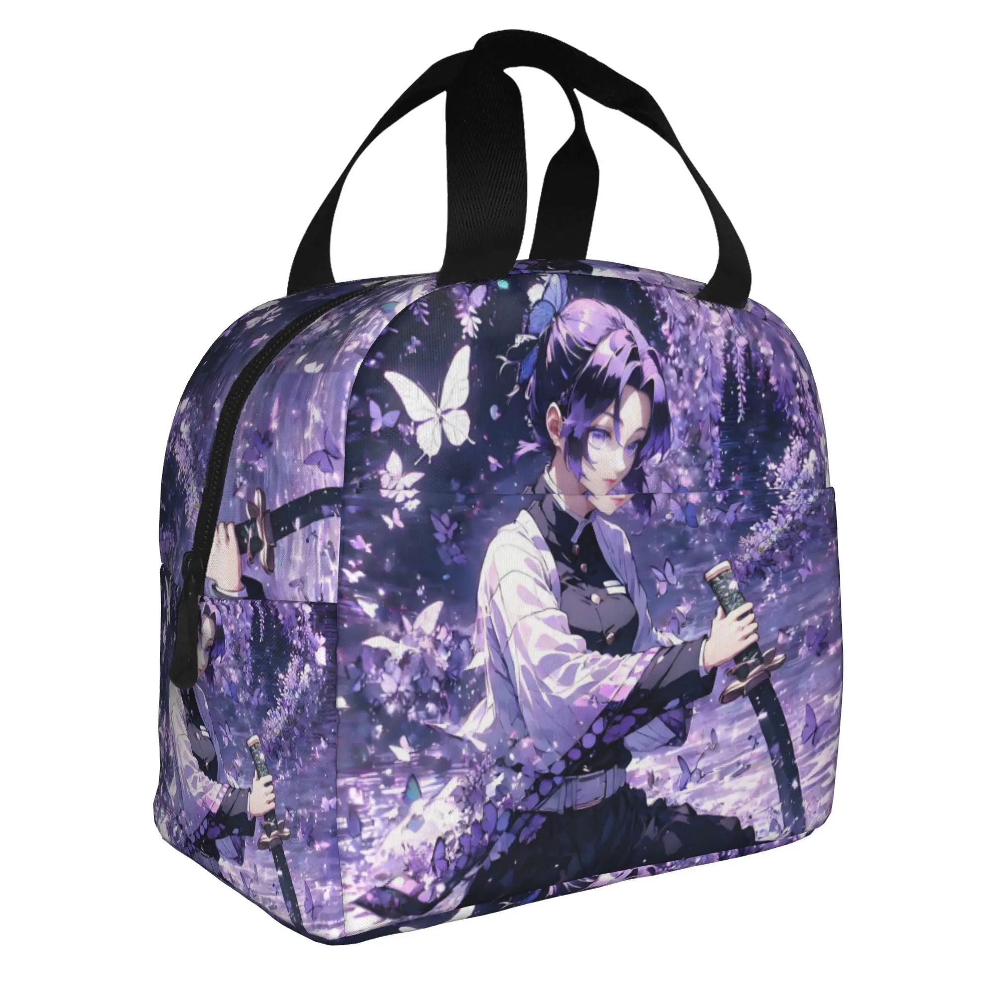 Custom Comic Demon S-Slayer Insulated Lunch Bag for Women Waterproof Kocho Shinobu Thermal Cooler Bento Box Office Picnic Travel