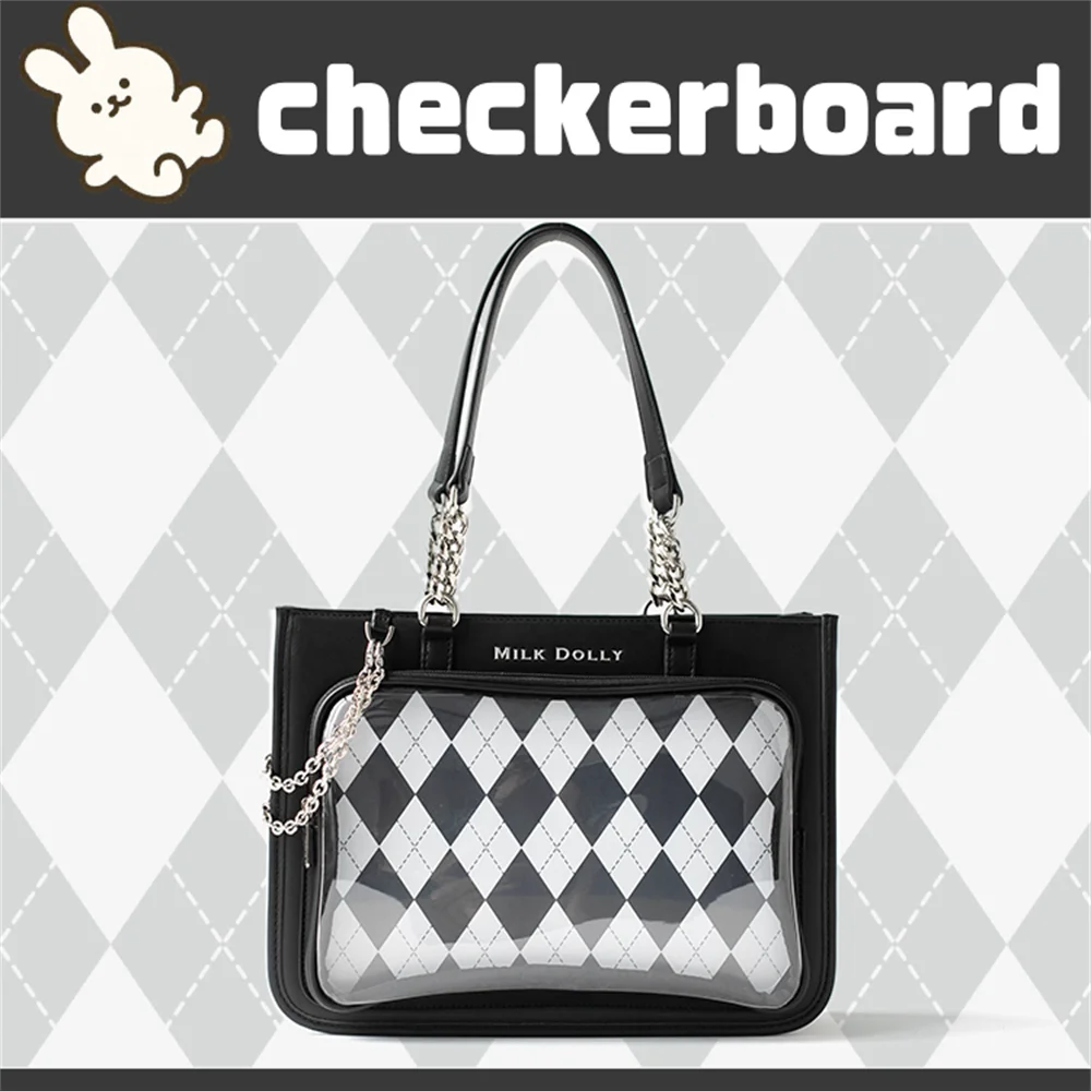 2026  Jiraikei Checkerboard Itabag Women Square Leather Exterior PVC Transparent Shoulder Bag Ladies Large Capacity Handbag