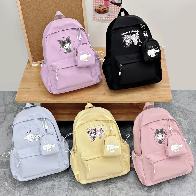 Sanrio Kuromi Bolsa de escola bonito estudante Redução de encargos, Melody Cartoon, mochila casual impressa, grande capacidade