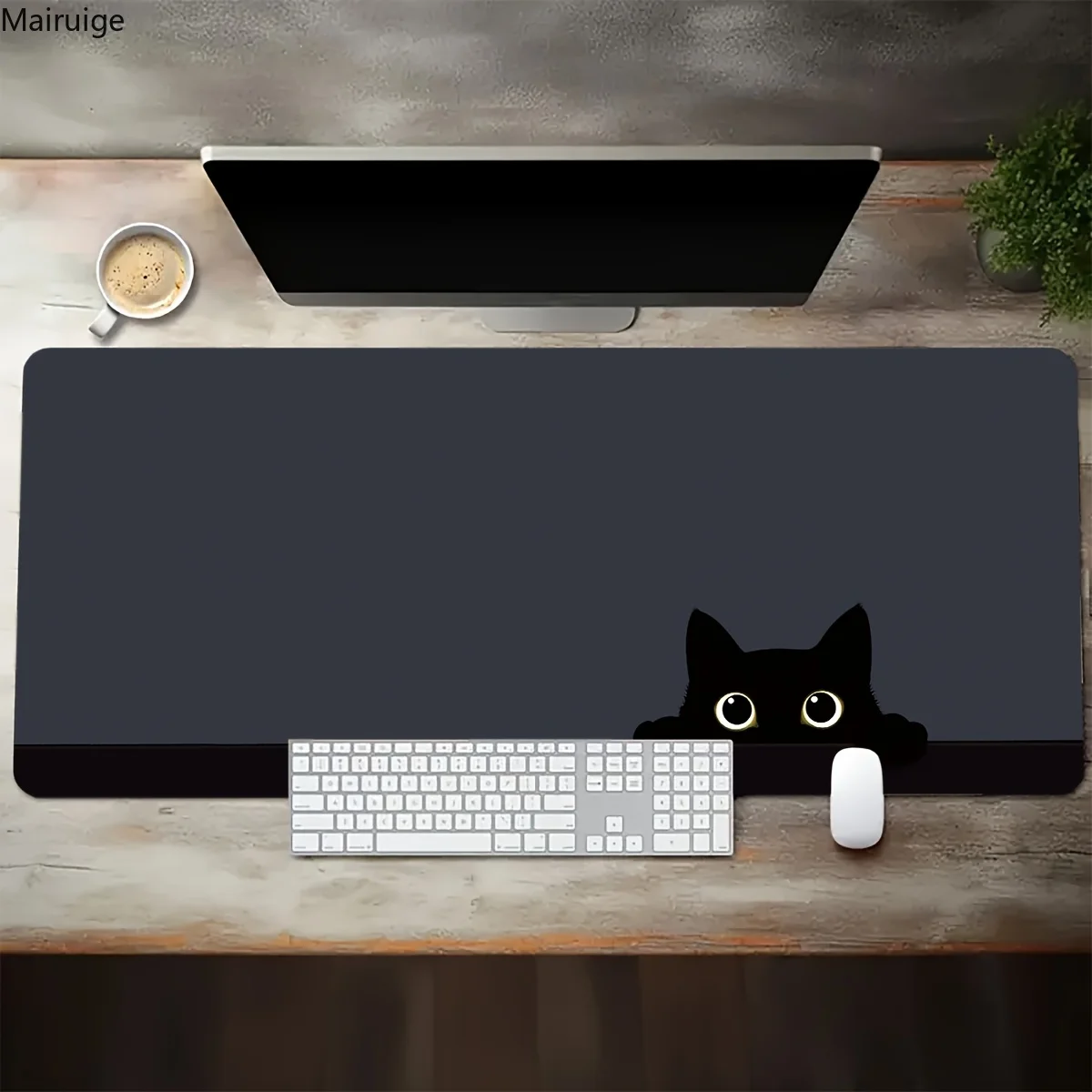 

Cute black cat design large mouse pad 90x40cm lock edge anti slip base desk pad suitable for e-sports office and home use