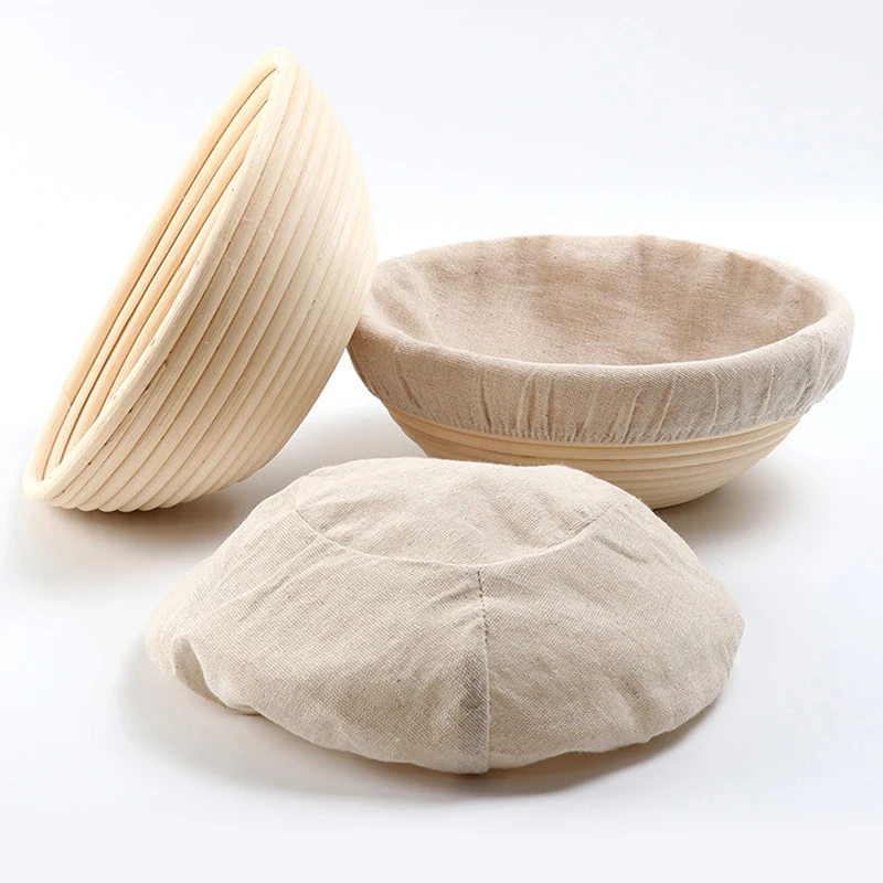 Natural Rattan Bread Basket with Hemp Lined Cloth 7 Pieces Bread Tool Banneton Dough Fermentation Basket Sour Bread Proof Basket