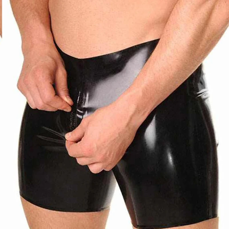 Boxer de látex sexy masculino, calcinha de borracha, breve com fecho de vírilha frontal, artesanal