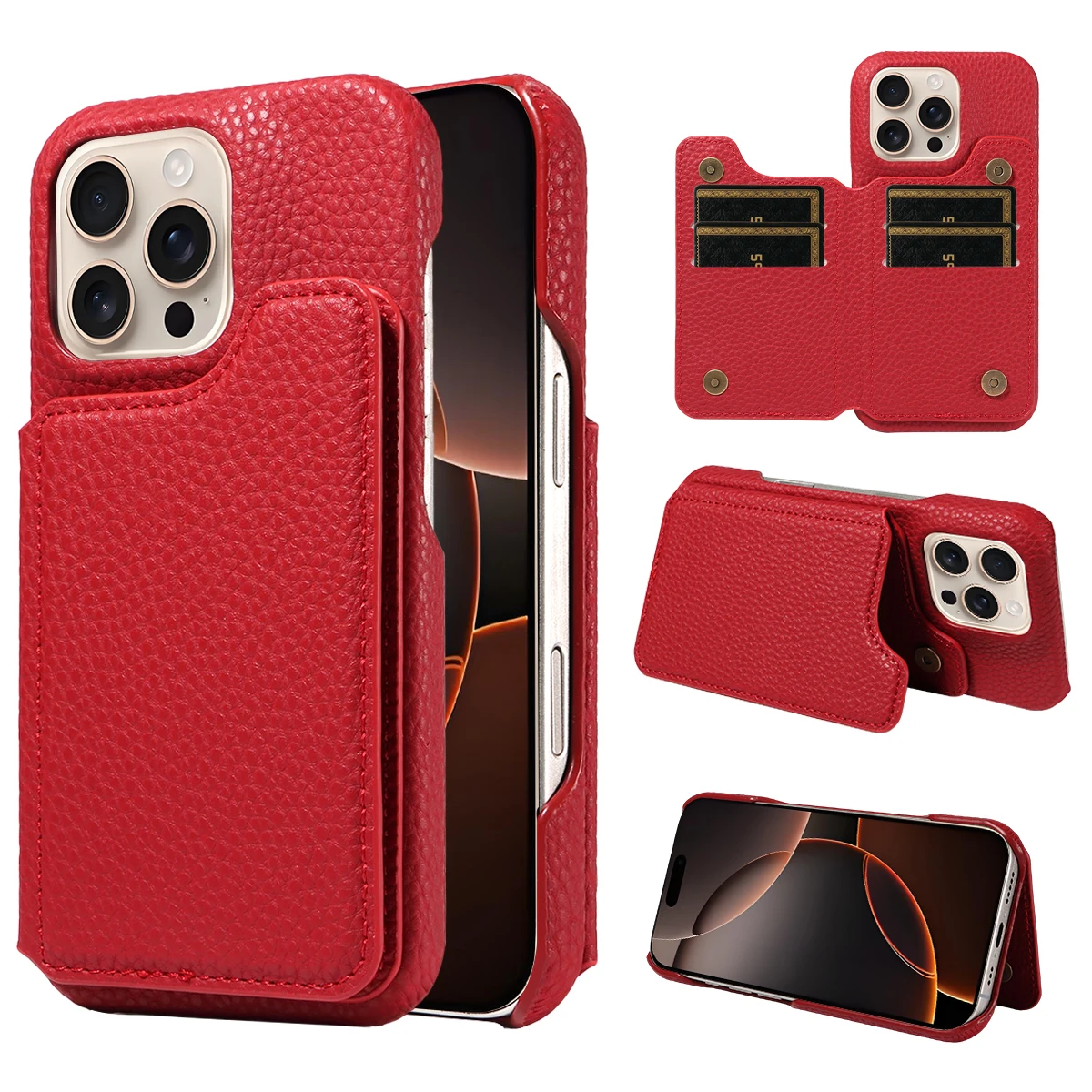 PU-Leder Handyhülle für iPhone 14 13 12 X XS XR 11 E Pro Max Plus Mini Stylisch Multifunktional Magnetisch mit Kartenfächern & Ständer
