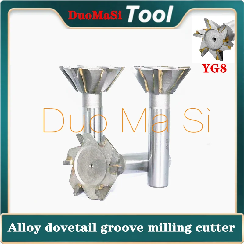 1PC 45/55/60 Degrees YG8 Dovetail Groove Milling Hard Alloy Milling Cutter Processing Copper Aluminum Cast Iron Diameter 16-60mm