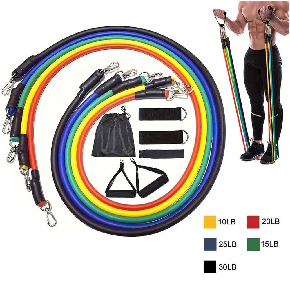 11pcs Multifunctional TPE Pull Rope Set,Including Sponge Handle, Elastic Fitness Rope, Ankle Strap, Door Anchor, And Handbag