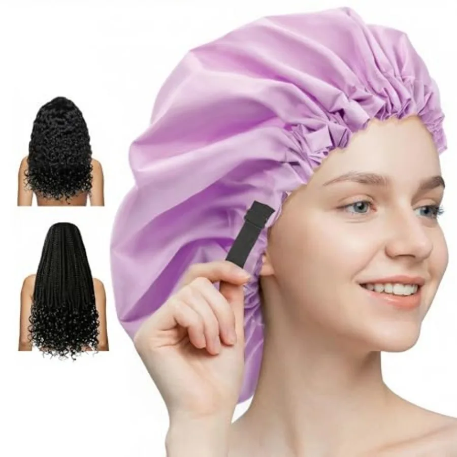 

Shower Cap, Extra Adjustable Shower Caps for Women Double-Layer Waterproof Reusable Hair Cap, Large Size Hair Cap for All Hair,