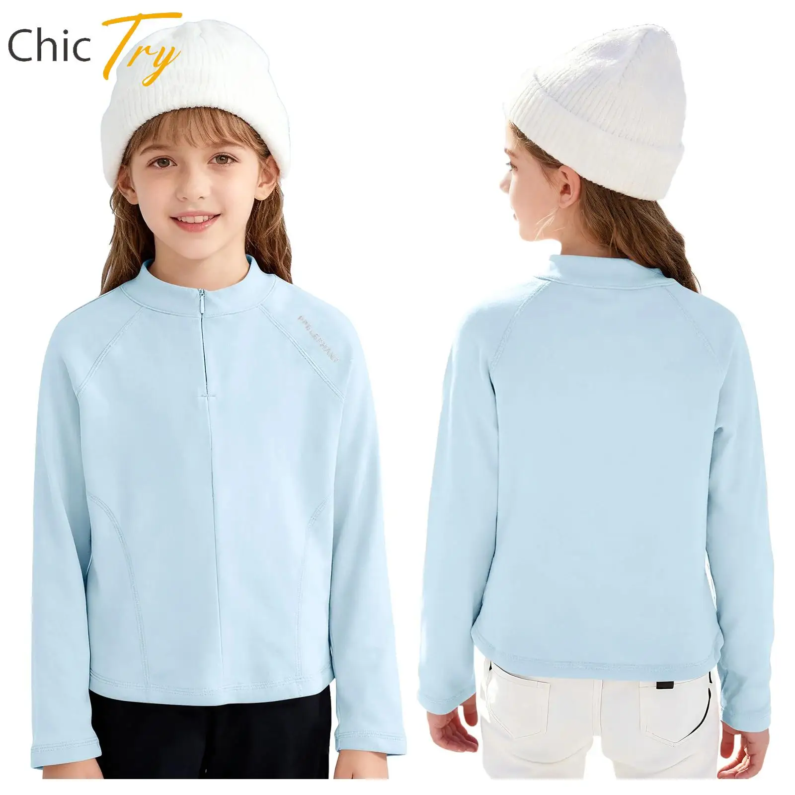 

Winter Kids Girls Thermal Tops Pullover Long Sleeve Solid Color T-Shirt Undershirt Base Layer for Yoga Pilates Workout Running