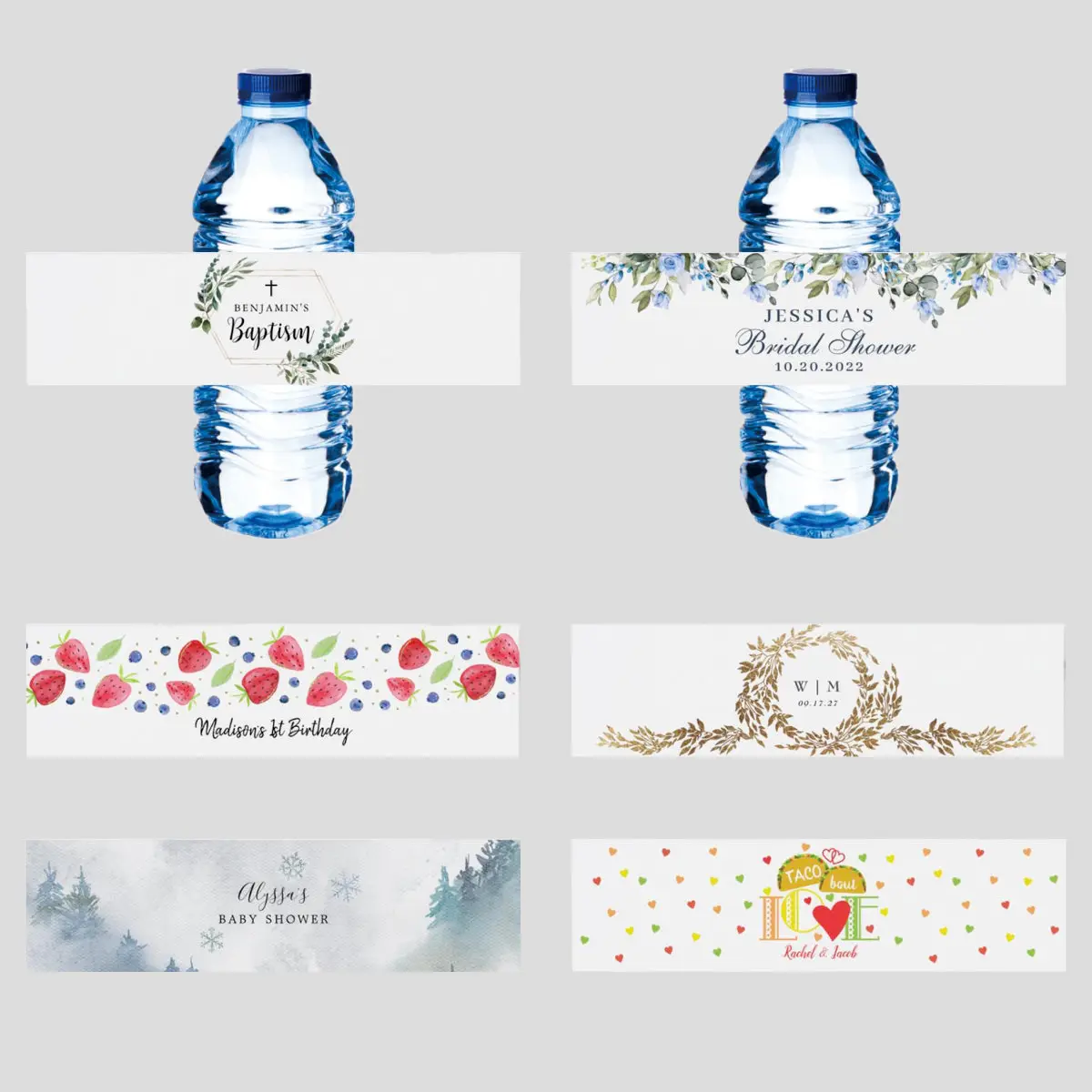 ملصقات زجاجات مياه مخصصة لحفلات الزفاف، ملصقات، عيد الميلاد، الذكرى السنوية، الحفلات، المناولة، مقاومة للماء، المعمودية