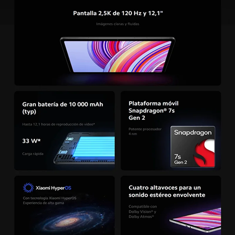 Xiaomi Redmi Pad Pro Tableta，AdaptiveSync de 120 Hz，8 MP Cámara，10000 mAh，Carga de 33 W，Dolby Vision