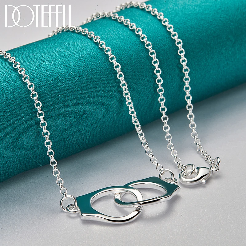 DOTEFFIL 925 Sterling Silver Double Circle Loop Pendant Necklace 18 Inch Chain For Woman Man Wedding Engagement Party Jewelry