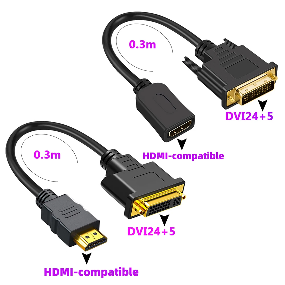 0.3M 1080P Adapter zgodny z HDMI na DVI Dwukierunkowy kabel DVI 24+1/24+5 Pin na HD do monitora karty graficznej komputera Xbox PS4/3