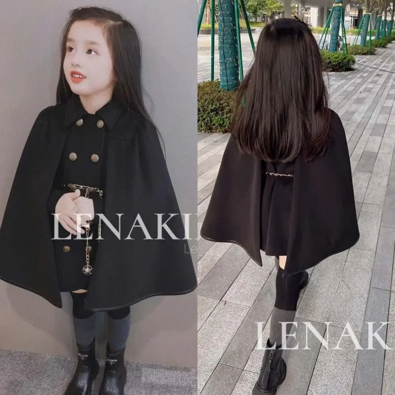 Baby Girls Black Cloak Autumn Winter Thicken Toddler Coat Winter Warm English style Kids Cape Elegant Children Costume Clothing