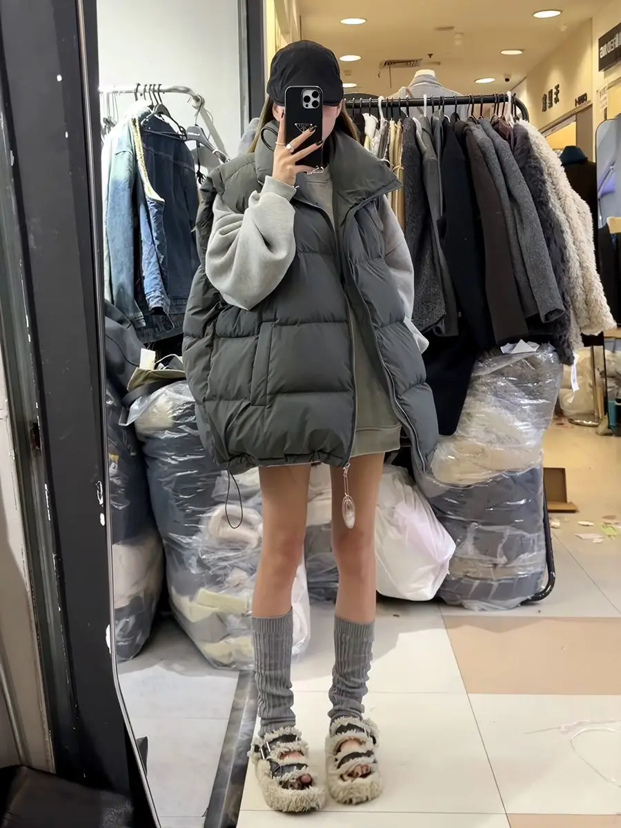 

Женский утепленный жилет больших размеров в корейском стиле с воротником-стойкой, свободного кроя, для осени и зимы