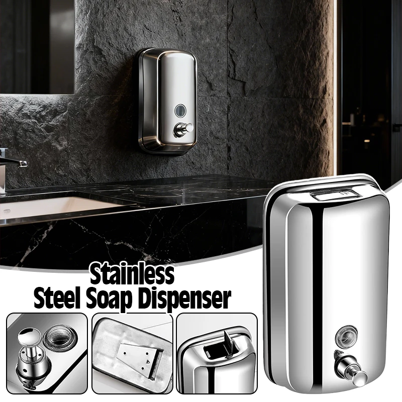 

Stainless Steel Soap Dispenser 500/800/1000ml Wall Mounted Liquid Soap Dispenser for Bathroom, Kitchen, Shower Refillable