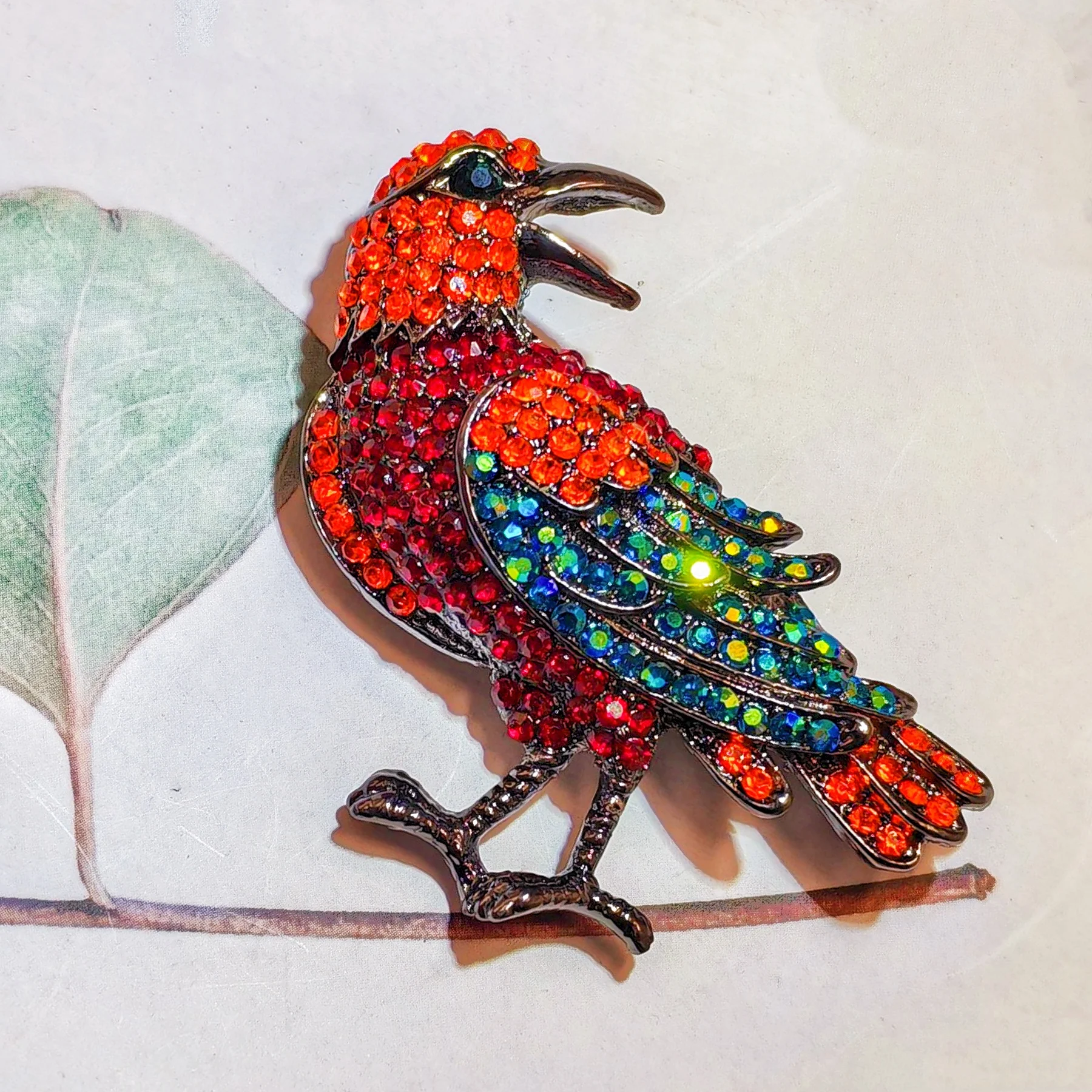 Pretty Vintage AB Accent Red Bird Brooch Pin Animal Costume Jewelry