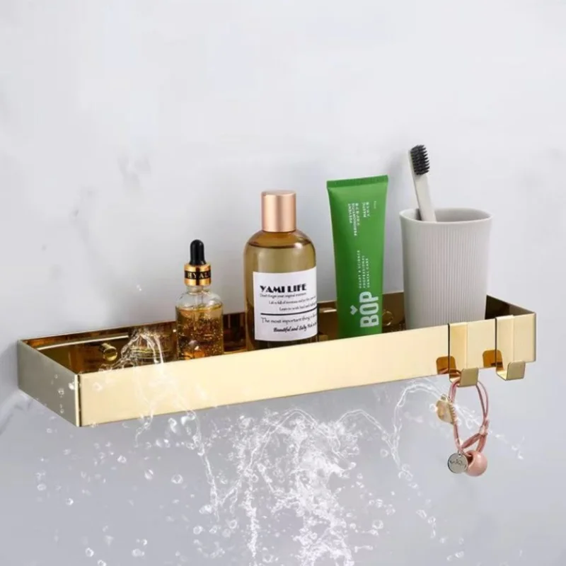 Chrome Bathroom Shelf Gold Bathroom Storage Holder Wall Mounted Stainless Steel Bathroom Shower Shelf Bath Organizer Holder
