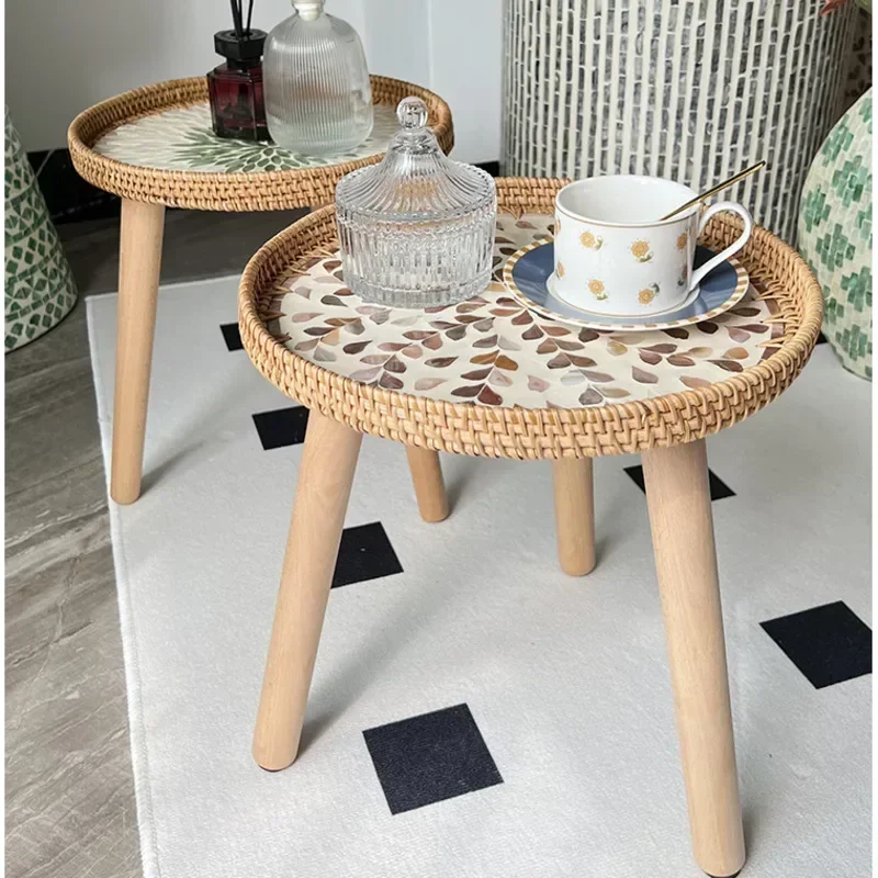 Ins Rattan Weaving Shell Coffee Table Simple Homestay Sweet Table Multifunctional Storage Tray Creative Living Room Side Table