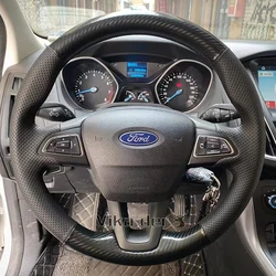 For Ford Focus 3 2015-2018 Kuga Escape C-MAX Ecosport 2018 2019 Hand Stitched Genuine Leather non-slip Car Steering Wheel Cover