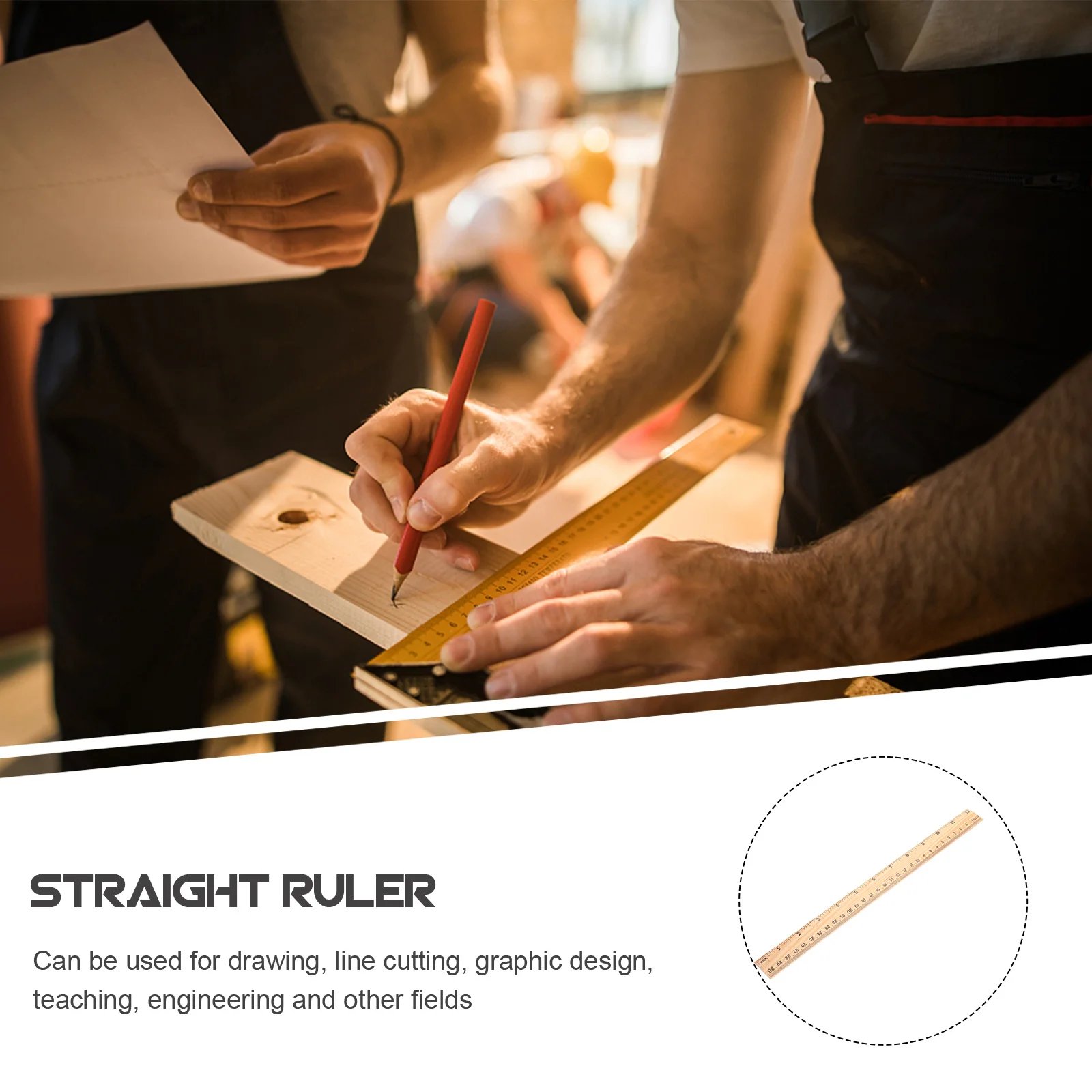 20Pcs Wooden Straight Rulers Precision Measurement Lightweight Portable for Students Artists Engineers Drawing