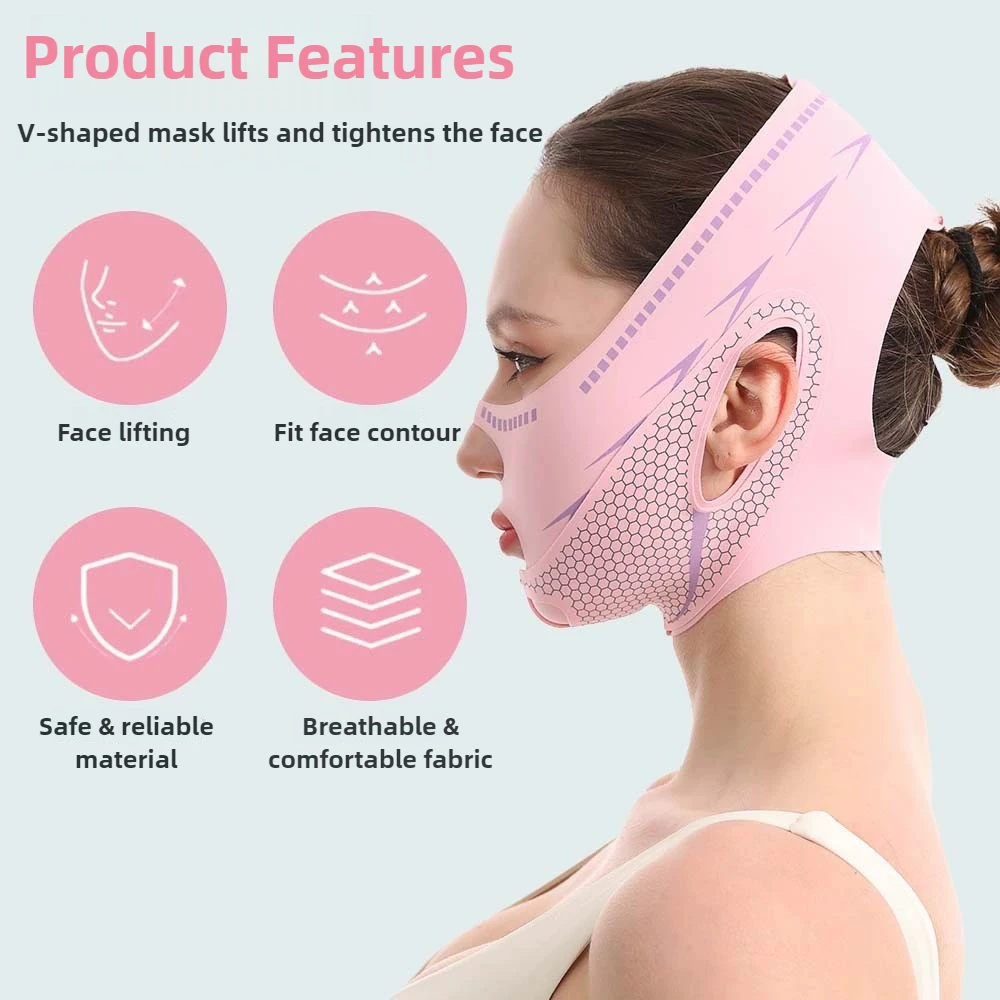 女性用フェイスリフティングベルト Vラインシェイパー フェイススリミングバンド チンチークリフトアップストラップ しわ防止 フェイシャルビューティー スキンケアツール