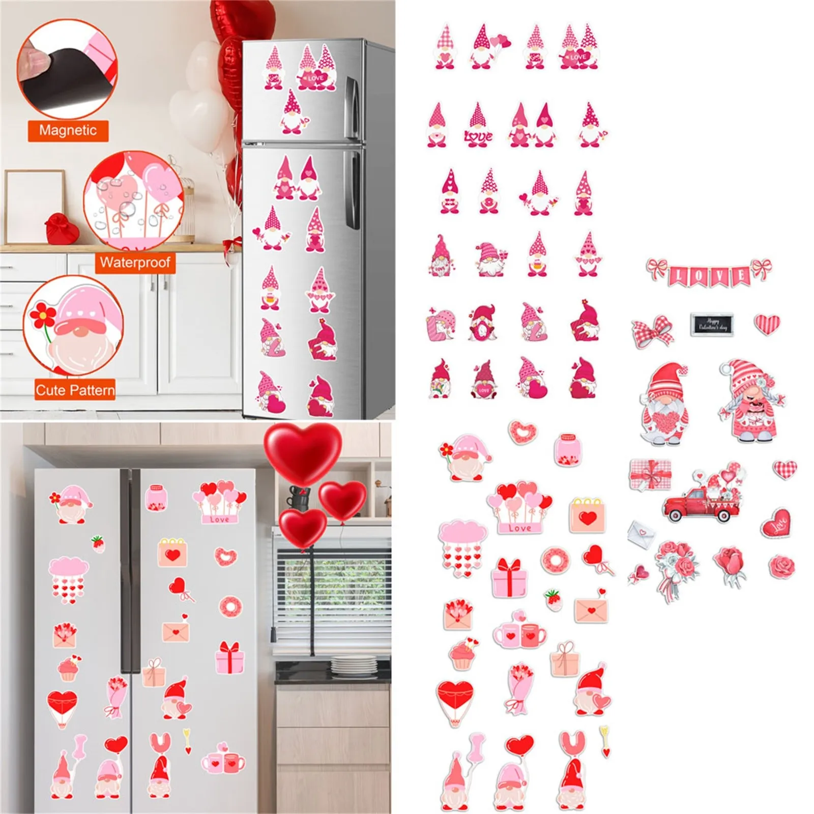 

1 Set Valentines Day Garage Door Magnets Cute Cartoon Tomte Gnome Plaid Refrigerator Fridge Magnetic Sticker Decals