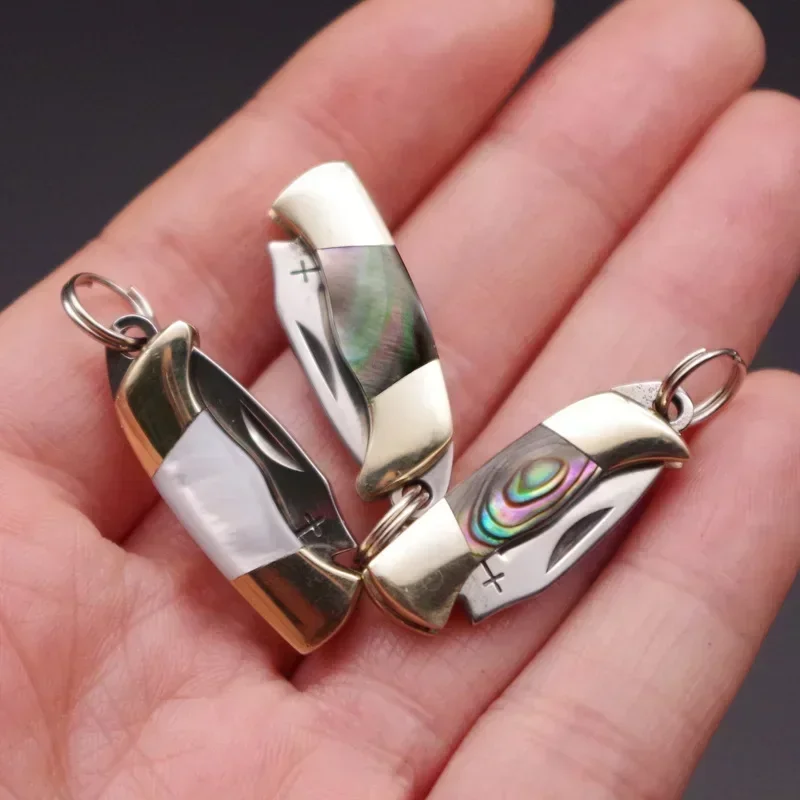 Stainless Steel Sharp Blade Mini Pocket  Knife Keychain Unpackage Portable Carry Fruit Paring Knife Brass Shell Handle