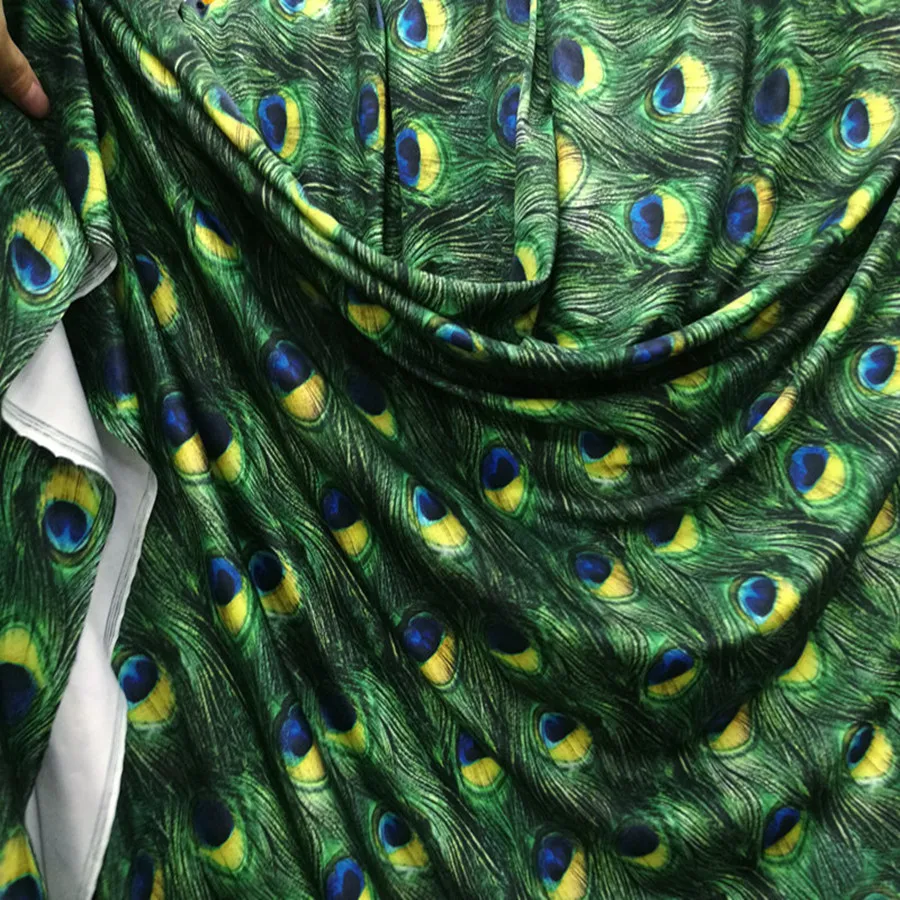 

Spandex Lycra Peafowl Feather Tail Fabric for Swimsuit Dress, Dance Suit Elastic Fabric