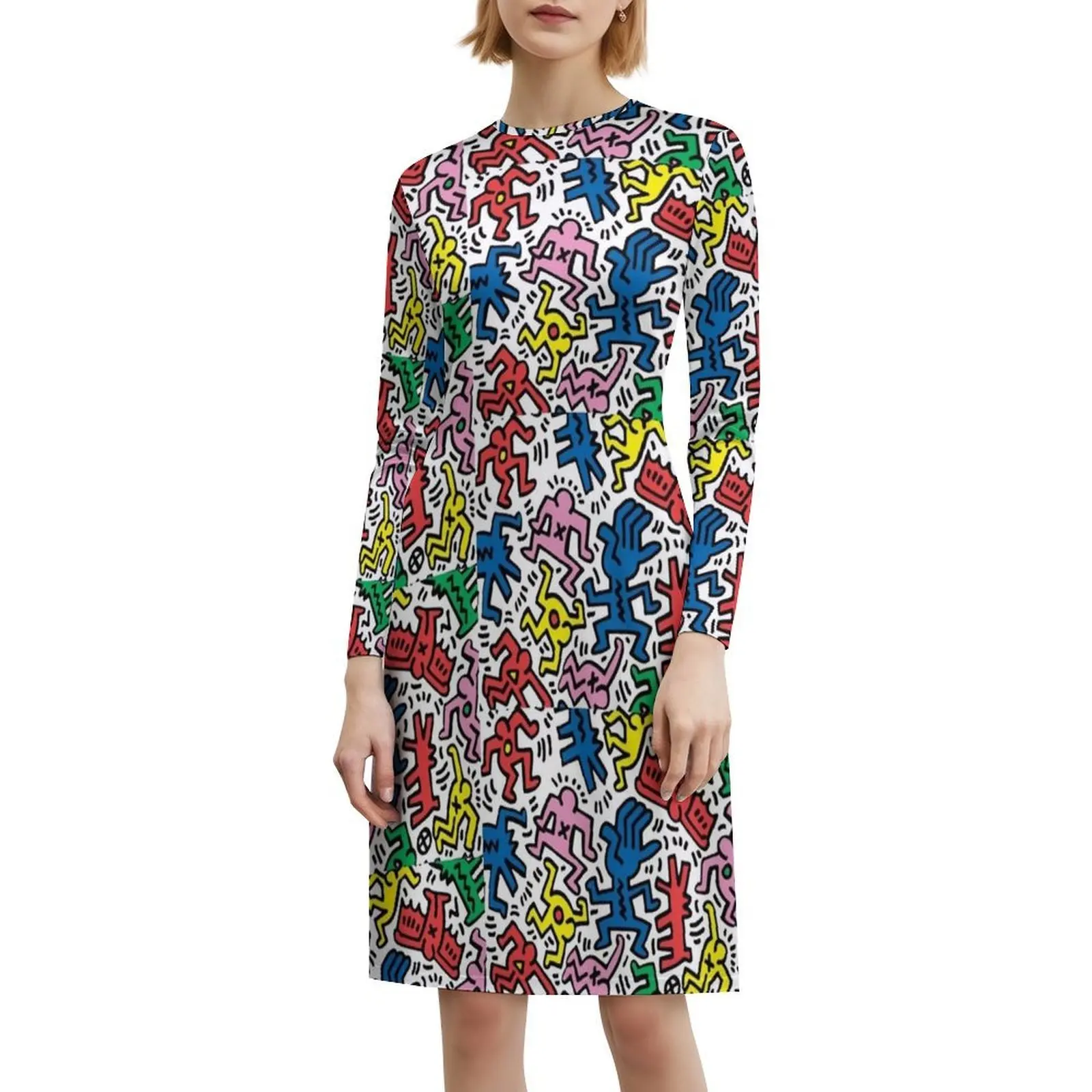 فستان هارينج بوب آرت بوهو أنيق أنيق لحفلات الزفاف على الشاطئ، فستان غير تقليدي لفن البوب، ملابس نسائية مضحكة برسوم كارتونية #6