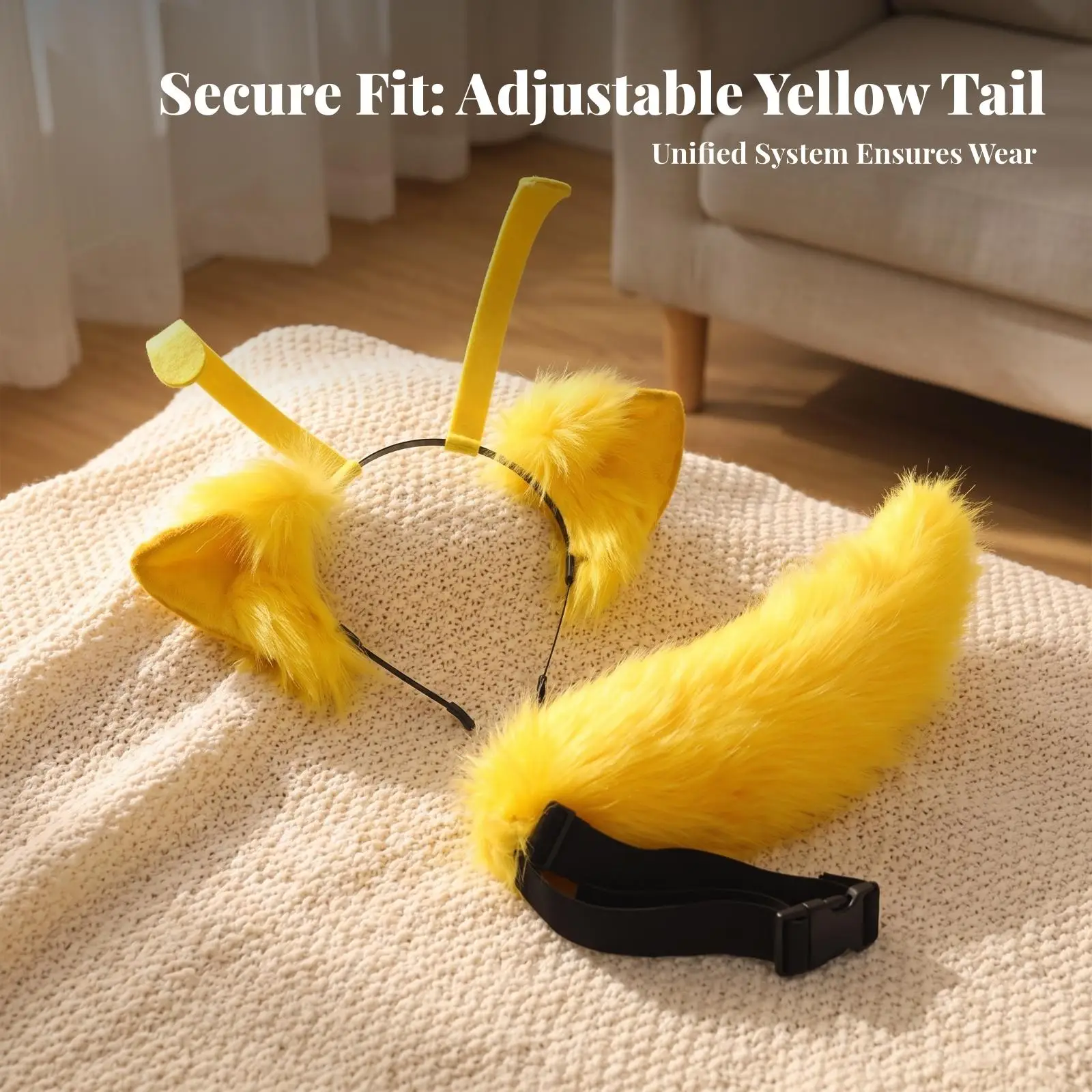 Animal Ears Headband and Tail Set | Soft soft-fiber Texture, Adjustable Waist Strap, Animal Ears and Tail Set, for Cosplay