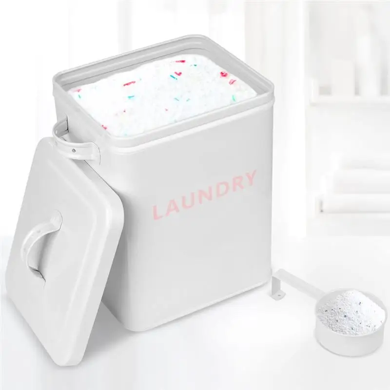 Laundry Powder Container Laundry Detergent Container Powder Laundry Soap Box Vintage Style Metal Organizer With Lid Handy Scoop