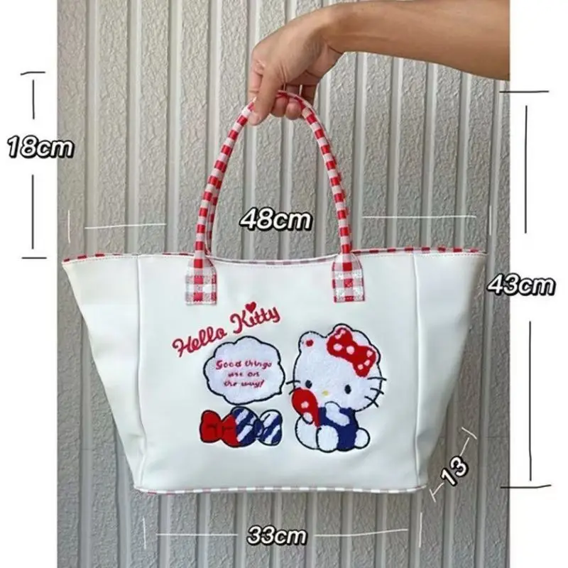 Soshow Embroidered Hellokitty Tote Bag Cute Sweet Girl Exquisite Soft Leather One Shoulder Handbag Casual Sports Bag